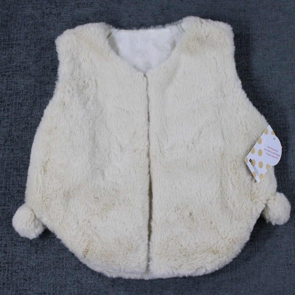 Sunni Bliss Girls Faux Fur Pom Pom Vest White RTS-CHY1018 Size 4/5 NWT